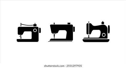 Sewing machine set black color illustration on white background.