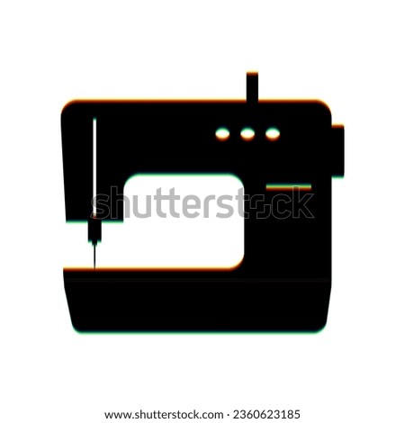 Sewing machine sign. Black Icon with vertical effect of color edge aberration at white background. Illustration.