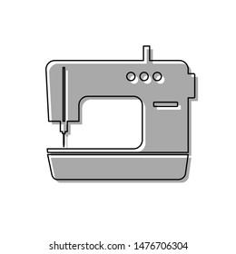 Sewing machine sign. Black line icon with gray shifted flat filled icon on white background. Illustration.