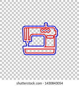 Sewing machine sign. Red, white and contour icon at transparent background. Illustration.