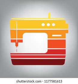 Sewing machine sign. Vector. Horizontally sliced icon with colors from sunny gradient in gray background.