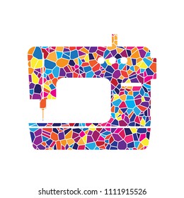Sewing machine sign. Vector. Stained glass icon on white background. Colorful polygons. Isolated.