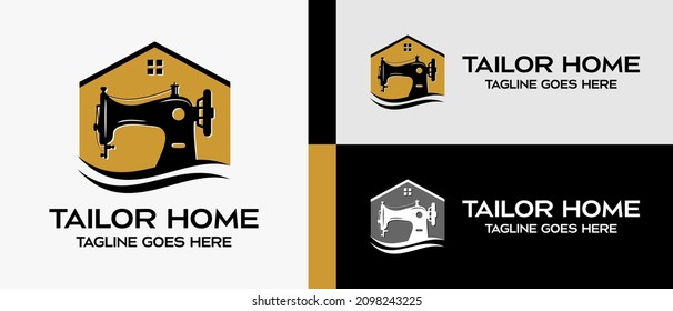 sewing machine with silhouette in house icon. logo design template for tailor shop, sewing craft, textile production, confetti and garment. Vector illustration of fashion and clothes.