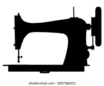 Sewing machine silhouette isolated on white background. Side view. Vector illustration