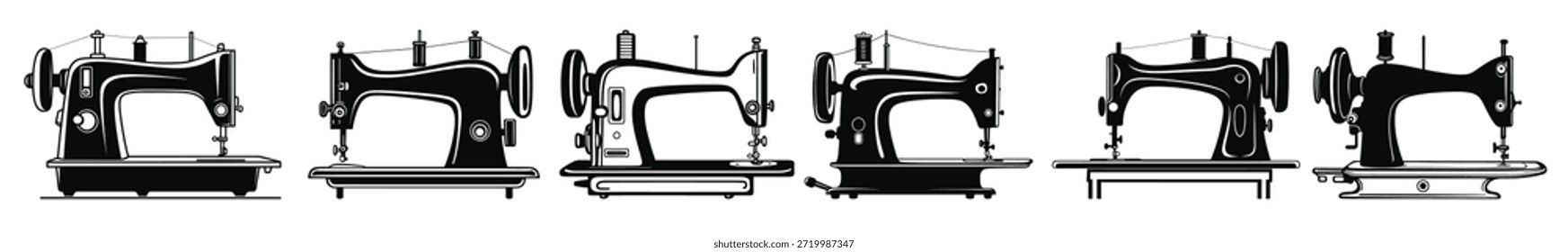 Nähmaschine Silhouette Vektor Kunst Set Nähmaschinen