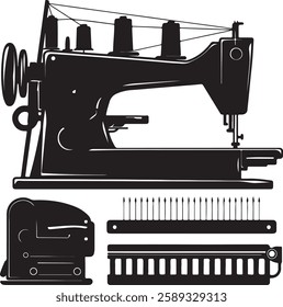 Sewing Machine Silhouette Vector. Black Clipart of Sewing Tools