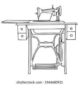 sewing machine sketch vector illustration,
isolated on white background.top view