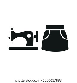 Máquina de coser y conjunto de falda sastre y Vector de iconos de moda diseño básico concepto gráfico simple y moderno