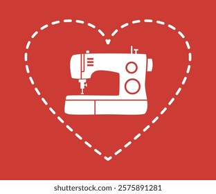 Sewing machine with stitched heart vector illustration.