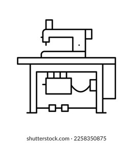 vectores de icono de línea de trabajo textil de máquina de coser. señalización de la máquina de coser en el lugar de trabajo textil. símbolo de contorno aislado ilustración negra