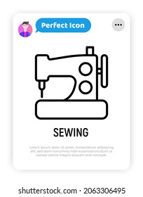 Sewing machine thin line icon. Modern vector illustration for tailor logo.
