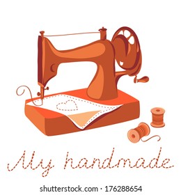 sewing machine and thread. vector illustration