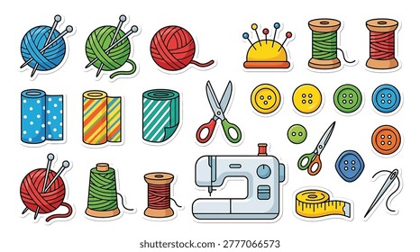 Sewing machine with threads and buttons