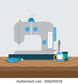 sewing machine and tools illustration