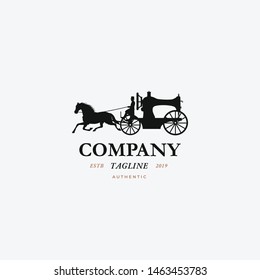 sewing machine and train horse logo template. Tailor shop, tailoring craft and textile production.