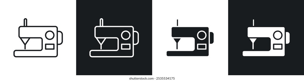 Sewing machine vector icon set in black and white. EPS 10 illustration