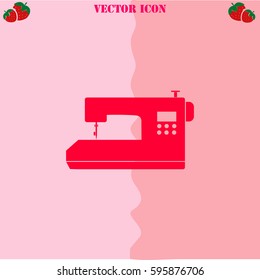 Sewing machine vector  icon. Strawberry Background.