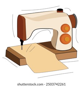 Sewing machine vector illustration and fabric