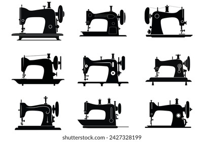Sewing machine vector illustration, Sewing logo atelier,Manual Sew, Sewing Machine Silhouette Icon,
