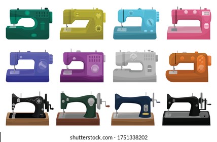 Sewing machine vector illustration on white background. Isolated cartoon set icon tool for sew. Vector cartoon set icon sewing machine.