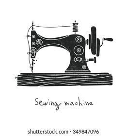 Sewing machine. Vector illustration on a white background, painted by hand.