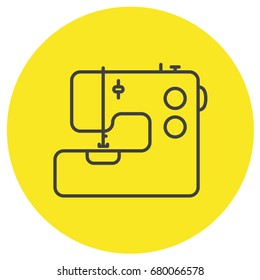 Sewing machine vector illustration. Outline icon in yellow circle.