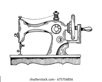 Sewing machine vector illustration. Scratch board style imitation. Hand drawn image.