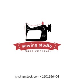 Sewing Machine Vintage Logo, Tailor Sewing Vintage Logo, Fashion Retro Simple Logo, Vector Design Template