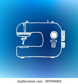 Sewing machine. Vintage style, hand drawn, pen and ink. Retro handcrafted design element