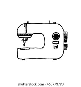 Sewing machine. Vintage style, hand drawn, pen and ink. Retro handcrafted design element
