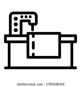 Arbeitssymbol der Nähmaschine. Rahmennähmaschine, die Vektorsymbol für Webdesign einzeln auf weißem Hintergrund