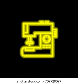 Sewing machine yellow glowing neon ui ux icon. Glowing sign logo vector