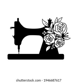 Sewing machines black silhouette vector. A sewing machine with flowers.