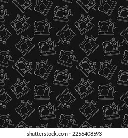 Máquinas de coser doodle sin costura. Fondo vectorial. Colores en blanco y negro. Repetir la ilustración. Esbozar equipo de costura.