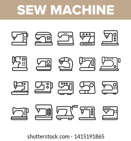 Sewing Machines, Tailor Equipment Vector Linear Icons Set. Sewing, Stitching Modern And Vintage Machines Outline Symbols Pack. Dressmaker Workshop, Clothing Industry Isolated Contour Illustrations