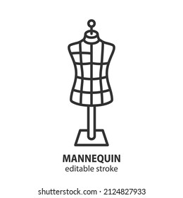 Sewing mannequin line icon. Tailoring equipment symbol. Editable stroke.