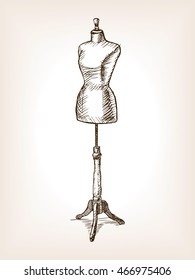 Sewing Mannequin sketch vector illustration. Old hand drawn engraving imitation.