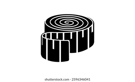 Sewing meter glyph , black isolated silhouette