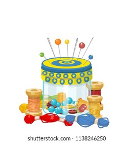 sewing, needle bed, thread, needles, vector