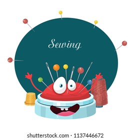 sewing, needle bed, needle, thread, vector illustration