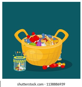 sewing, needle bed, thread, needle vector