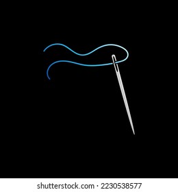 Sewing Needle with Blue Thread vector colored icon. Handicraft concept symbol for Tailor