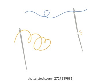 Sewing needle with blue and yellow thread