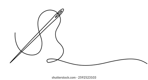 Sewing needle continuous one line art vector illustration design, Continuous Line Drawing of Sewing Icon. Hand Drawn Symbol Vector Illustration, Continuous linear needlepoint pattern. Single line pro.