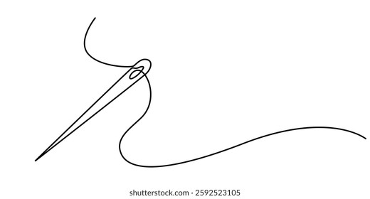 Sewing needle continuous one line art vector illustration design, Continuous Line Drawing of Sewing Icon. Hand Drawn Symbol Vector Illustration, Continuous linear needlepoint pattern. Single line pro.