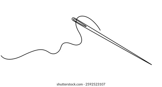 Sewing needle continuous one line art vector illustration design, Continuous Line Drawing of Sewing Icon. Hand Drawn Symbol Vector Illustration, Continuous linear needlepoint pattern. Single line pro.