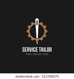 sewing needle and gear icon logo vector