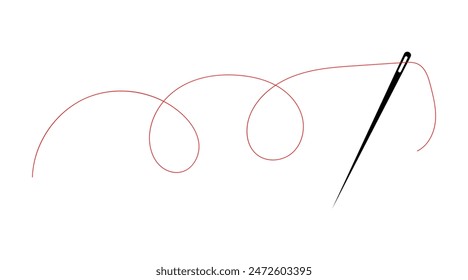 Sewing needle icon with a long black thread illustration.
