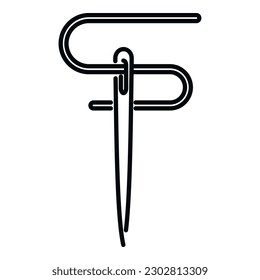 Sewing needle icon outline vector. Wool factory. Textile fabric