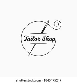 Sewing needle logo. Tailor shop with thread on white background